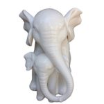White Porcelain Mother and Baby Elephant Statue/figurine in High Gloss Finish.