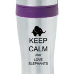 Purple 16oz Insulated Stainless Steel Travel Mug Z407 Keep Calm and Love Elephants