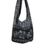Hippie Elephant Sling Crossbody Bag Purse Thai Top Zip Handmade New Color Black S11