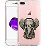 Cute Baby Elephant Listening To Music Clear Phone Case for iPhone 7 Plus 5.5 Customized Design by MERVELLE TPU Clear case [Ultra Slim, Anti-Slippery]