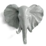 HERNGEE Elephant Head Single Wall Hook / Hanger Animal shaped Coat Hat Hook Heavy Duty, Rustic, Decorative Gift , Grey