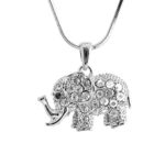 Spinningdaisy Silver Plated Crystal Raised Trunk Elephant Necklace (Clear Crystal)