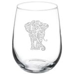 17 oz Stemless Wine Glass Tribal Elephant