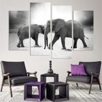 4 Piece Home Decor Oil Painting Two Elephants HD Print on Canvas Wall Art Picture for Living Room(No Frame)