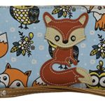 Women’s/girls Mini Clutch w/ Writlet – Wallet with Fox and Owl / Elephant Print on Canvas/Faux Leather