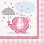 Pink Elephant Girl Baby Shower Napkins, 16ct