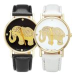 Top Plaza Fun Animals Searies Golden Elephant Alloy Case Synthetic Leather Strap Fashion Women Analog Quartz Wrist Watch, Pack of 2