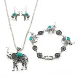 Miraculous Garden Womens Vintage Silver Ethnic Tribal Elephant Boho Pendant Necklace Drop Earrings Link Bracelet Jewelry Sets (Turquoise)