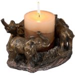 Evelots Elephants On Parade Candle Holder, Bronze Style, Decorative, Home