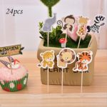 Efivs Arts 24 Pcs Cute Wild Animals Zoo Zebra Lion Tiger Elephant Giraffe Cake Decorative Cupcake Muffin Toppers For Baby Shower Birthday Party