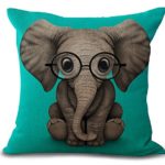 Funny Lovely Animals Abstract Adorable Elephant Baby Wearing Glasses Cotton Linen Throw Pillow Case Personalized Cushion Cover NEW Home Office Indoor Decorative Square 18 X 18 Inches