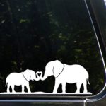 Elephant Mom and Baby Making Heart With Trunks – Car Vinyl Decal Sticker – Copyright © Yadda-Yadda Design Co. (8.5″w x 3.25″h) (Color Choices Available) (WHITE)