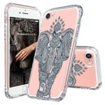 iPhone 7 Case, iPhone 7 Case Clear, MOSNOVO Mint Henna Elephant Clear Design Printed Transparent Plastic Crystal Clear Hard Back Cover and Soft TPU Bumper Gel Protective Case for iPhone 7 (4.7 inch)