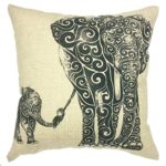 Onker Cotton Linen Square Decorative Throw Pillow Case Cushion Cover 18″ x 18″ Mother Elephant & Baby Elephant