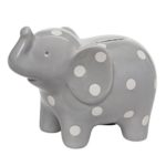 Elegant Baby Ceramic Elephant Bank with White Polka Dots, Gray