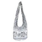 Hippie Elephant Sling Crossbody Bag Shoulder Bag Purse Thai Top Zip Handmade New Color White 01