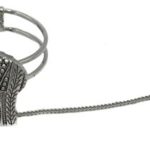 Boho Style Antique Finish Silver Toned Elephant Slave Bracelet with Attached Adjustable Ring by ARYA