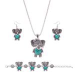 OUFO Women Fashion Elephant Style Turquoise Jewelry Elegant Bracelet Necklace Earring Ocean Fish Charm Sets