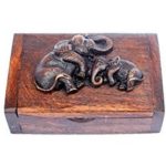 Design by UnseenThailand Vintage Thai Teak Wood Box With Elephants 100% Handmade (Wooden Elephant)
