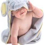 Little Tinkers World Elephant Hooded Baby Towel, Natural Cotton, Large 30×30-Inch size
