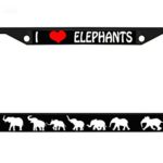 I LOVE ELEPHANTS black Metal Auto License Plate Frame Car Tag Holder with car banner flag hanger