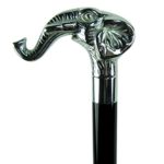 36″ Silver Elephant Head Handle Wood Shaft Walking Cane