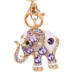 Lucky Elephant Colorful Opal Rhinestone Plating Women Car/Bag Keychain Purse Charm – Purple