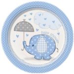 Blue Elephant Baby Boy Shower Birthday Edible Image Photo 8″ Round Cake Topper Sheet Personalized Custom Customized Birthday Party