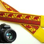 InTePro Lucky Elephants camera strap. Yellow Ethnic camera strap. Bright DSLR / SLR Camera Strap with Indian motives. Durable, light weight and well padded camera strap. code 00036
