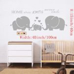 Cute Three Elephant Family Wall Decal Home Where Love Never Ends With Hearts Wall Decals for kid Room Room Decor Baby Nursery(GREY)