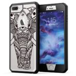 iPhone 7 Plus Elephant Case, True Color Elephant Printed on Clear Back, Heavy Duty Hybrid + 9H Tempered Glass 360° Protection [True Armor Series] – Black