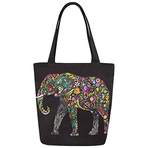 InterestPrint Tribal Ethnic Elephant Canvas Tote Bag Shoulder Handbag ...