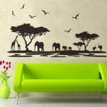 E-Love Wall Decal Mural Black Tree Animals Elephants Giraffes Removable Wall Stickers for Children Bedroom Living Room Wall Decor