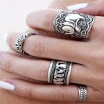 FUNRUN JEWELRY Vintage Elephant Leaves Joint Knuckle Nail Ring Set of 4 Rings