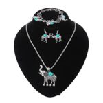 Paxuan Womens Vintage Elephant Turquoise Jewelry Sets Retro Silver Turquoise Elephant Pendant Necklace Drop Earrings Link Bracelet Set