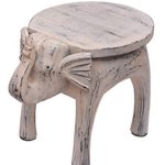 Fathers Day Gifts Wooden Round End Table Bedside Sofa Side Stool Table White Distressed Finish Elephant Head Design Home Kids Room Furniture Shabby Chic Decor – 18 x 13 x 14 inches