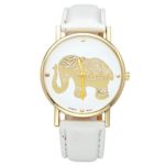 Top Plaza Fun Animals Searies Golden Elephant Alloy Case Synthetic Leather Strap Fashion Women Analog Quartz Wrist Watch, White