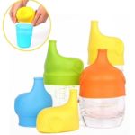 Silicone Sippy Cup Lids – Cute Elephant Spout Makes Cup into Spill Iusun Leak Proof Safety Sippy Cup for Babies and Kids (Blue)