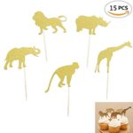 Elephant Monkey Rhino Lion Giraffe Animal Cake Cupcake Toppers for Baby Shower and Birthday Party Decorations, 15 Counts by Shxstore