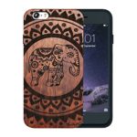 JuBeCo Patterni Design iPhone 6(4.7 Inch),Handmade Natural Solid Wood Case, Bamboo Case.(Eight flowers and elephant)