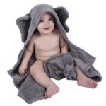 100% Organic Cotton Hooded Baby Towel , Extremely SOFT & THICK, Large, Baby Bath Towel, Elephant