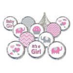Pink and Gray Elephant Baby Girl Shower Favors Stickers (Set of 324)