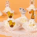 Yunko 100 Pcs Pretty Animals Cupcake Toppers Cake Decoration Birthday Baby Shower Party Favors (Elephant Giraffe Chick Cow)a