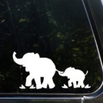 Elephant Mom & Baby – Design 1 – No Tree – Car Vinyl Decal Sticker – (7.5″w x 3.5″h) Yadda-Yadda Design Co. (WHITE)