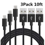 Lightning Cable, VPR 3Pack iPhone Charger Cord nylon braided for Apple iphone SE, iPhone 7, 7Plus, 6s, 6s+, 6+, 6,5s 5c 5,iPad Mini, Air, iPad 6, iPod (Black3Pack 10FT)