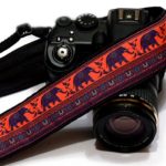 Great Gift Idea for Photographer – Lucky Elephants Camera Strap, Happiness Symbol. Photo Gear. SLR / DSLR Camera Strap. Purple, Orange; 192