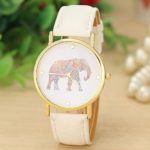 Women Fashion Elephant Printing Pattern Ninasill Weaved Leather Quartz Watch