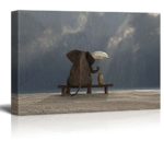 Wall26 – Canvas Prints Wall Art – Elephant and Dog Sit under the Rain | Modern Wall Decor/ Home Decoration Stretched Gallery Canvas Wrap Giclee Print. Ready to Hang – 16″ x 24″