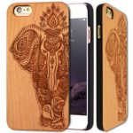 Wood Case for iPhone 6 Plus iPhone 6s Plus(5.5 inch) – Natural Wood & PC Back Cover – Premium Quality Natural Wooden Case for your Smartphone – by YUANQIAN ([Cherry wood]Elephant)
