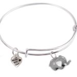 65mm, Expandable Bangle bracelet with 3-D Resin Baby Elephant and Heart Charm, Qty:1